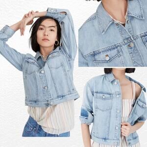MADEWELL Fitzgerald Boxy Crop Denim Jacket Light Wash Gorpcore Y2K Western Biker
